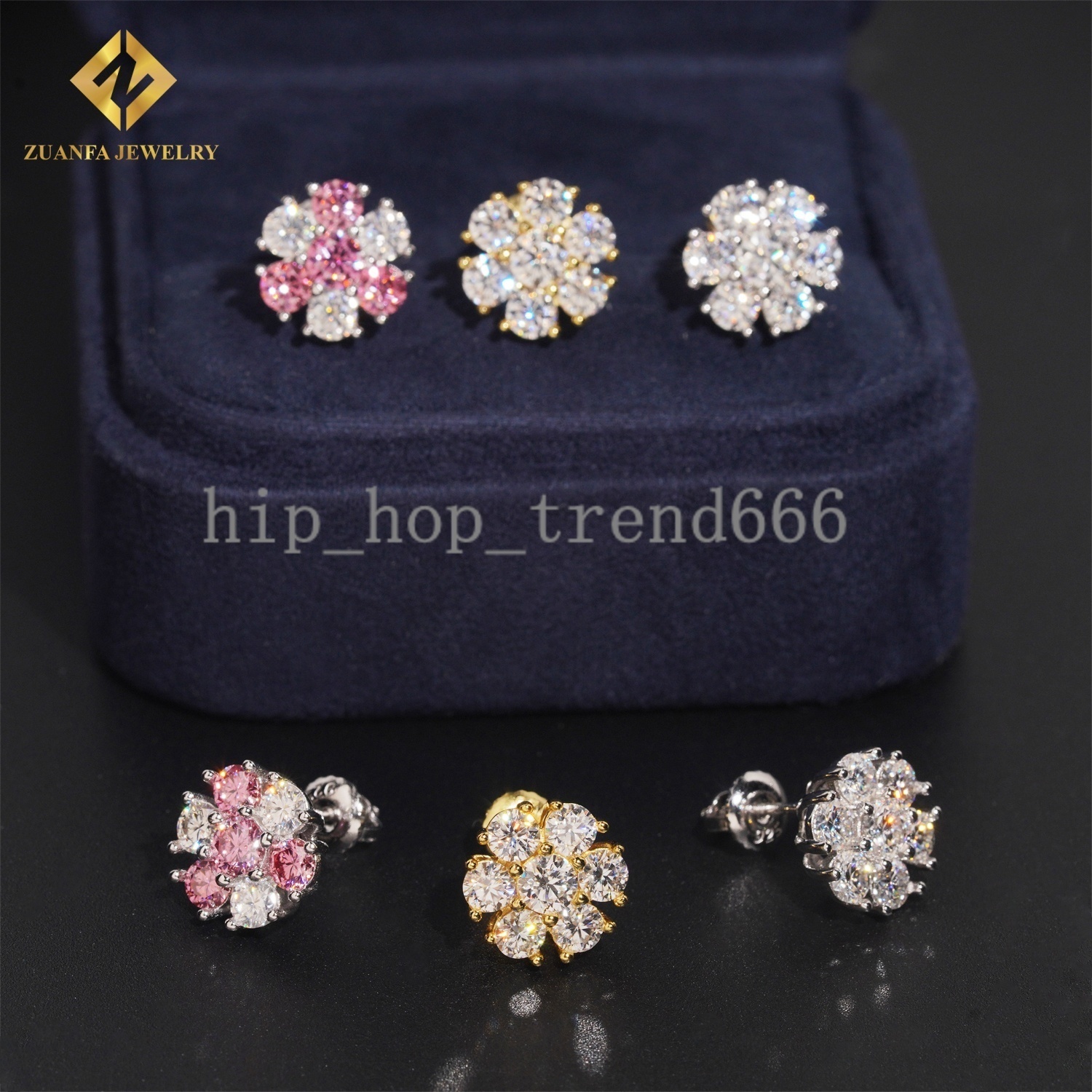Iced Out Screw Back Earrings VVS Moissanite Pink Diamond 925 Silver Jewelry Hip Hop Mens Earrings Pass Diamond Tester
