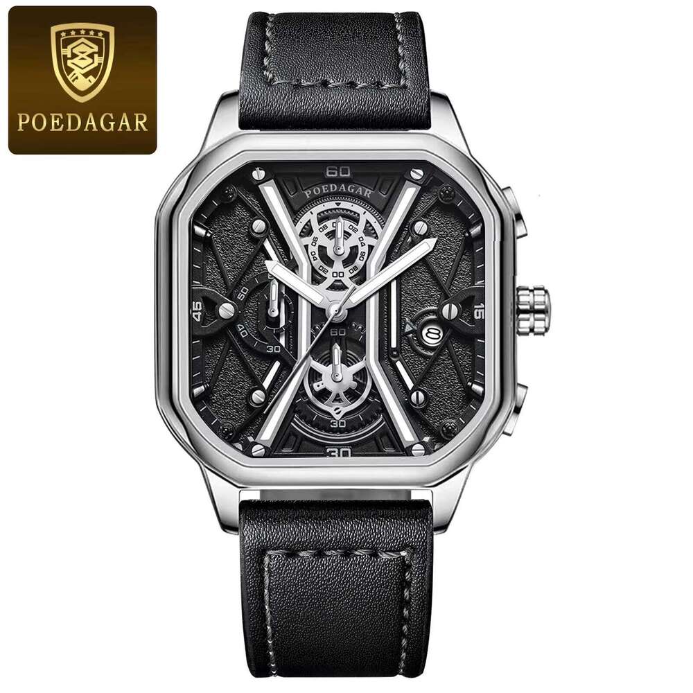 DHwatches POEDAGAR Brand New High Quality Ready to Ship Fancy Design Factory Wholesale Men Quartz Watches with Genuine Leather Band