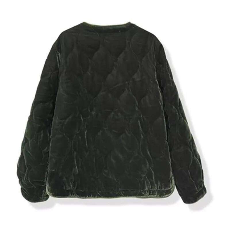 Limiguyue O-Neck Retro Cotton Jacket Women Casual Pocket Green Veet Coat Winter Long Sleeve Loose Warm Clothing Versatile F629