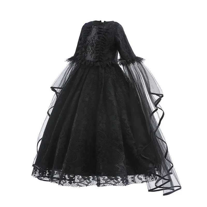 Halloween Witch Dress For Girls Black Evil Queen Cosplay Costume Luxury Lace Ruffles Floor Length Outfits Kids Carnival Frocks Z250725