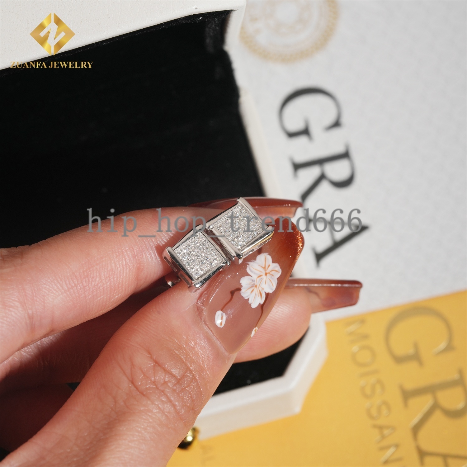 Pass Diamond Tester Iced Out VVS Moissanite Earrings Square Shape 925 Silver Stud Earrings Fashion Hip Hop Jewelry Unisex