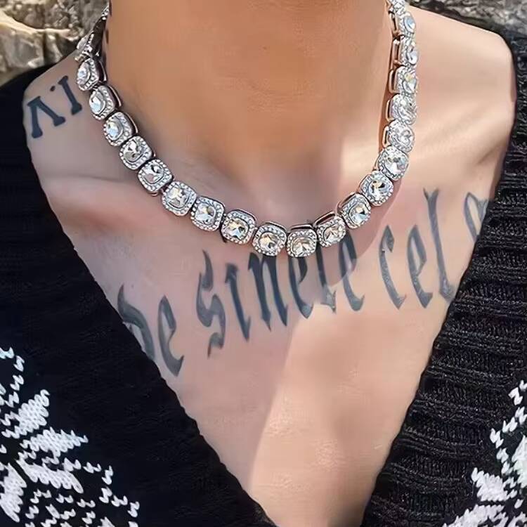 Qianjian Jewelry Custom Hip Hop Ice Out Moissanite Tennis Necklace Gold Plated Sterling Sliver 925 Outstanding Tennis Chain