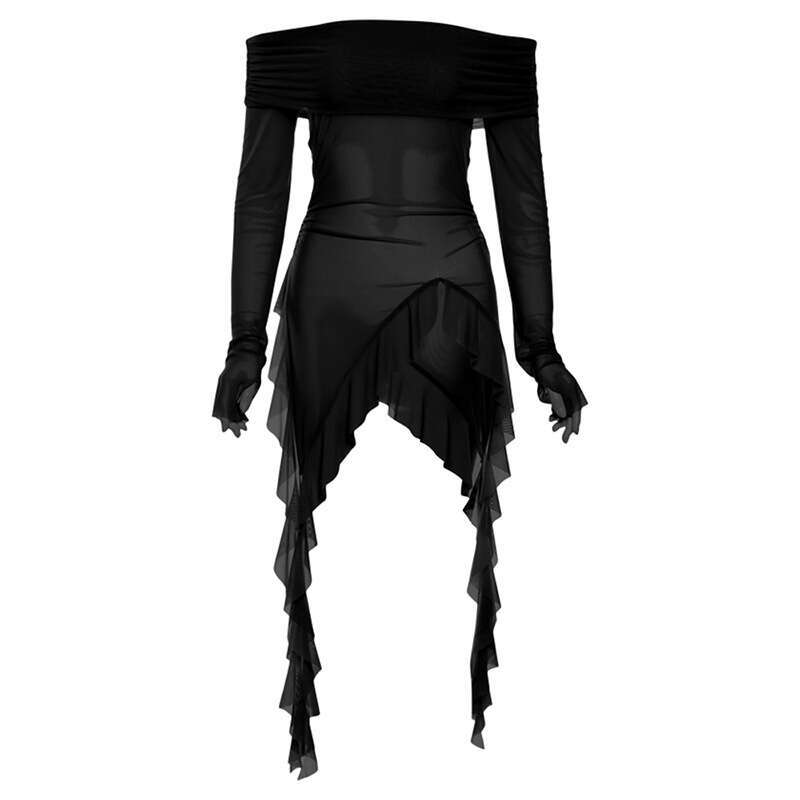 2024 Autumn New Women's Fashion Solid Color Slim Street Style Off-Shoulder Long Sleeve Sheer Top b87