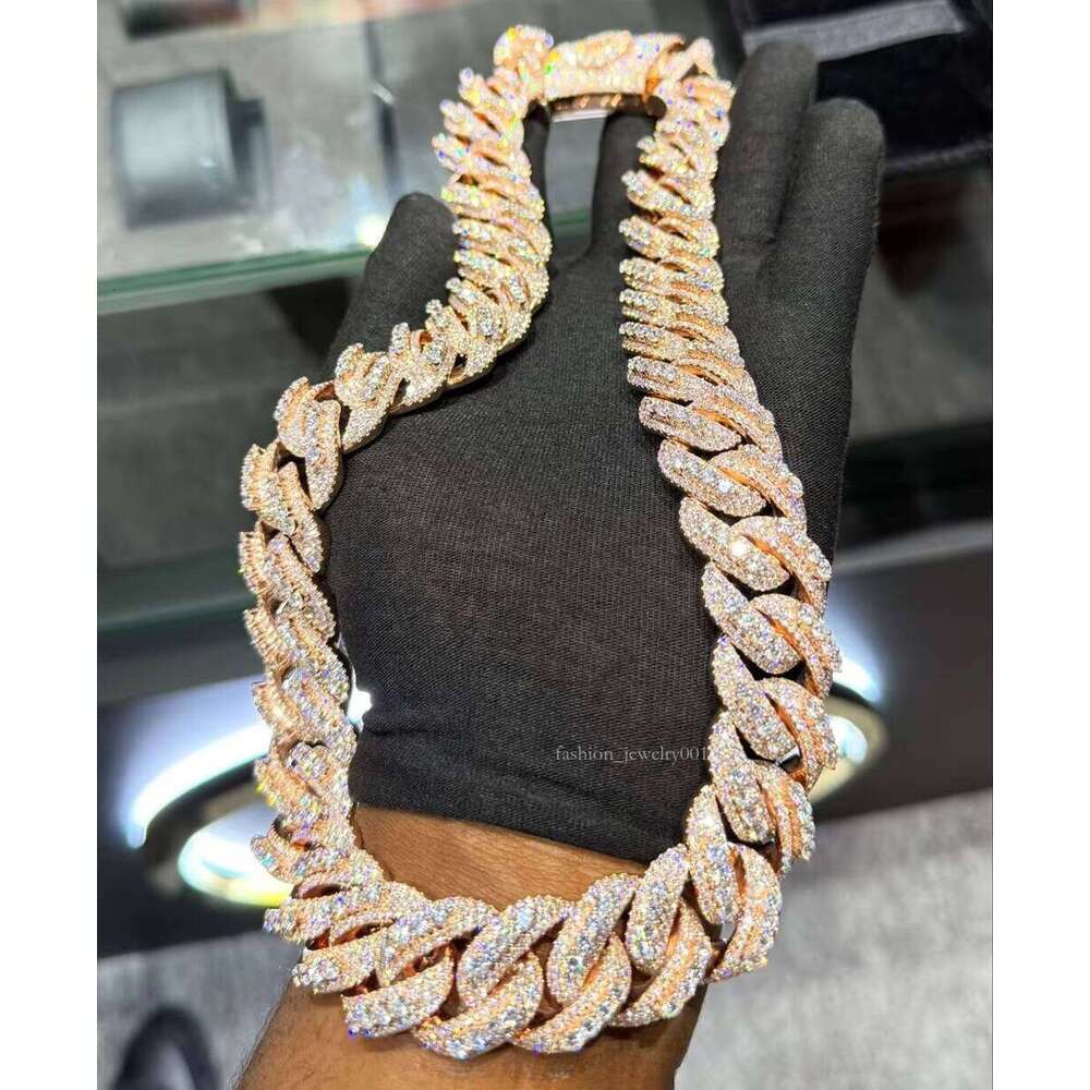 Fashion Style Link Necklace 18mm Sterling Sier VVS Moissanite Iced Out Dia Cuban Chain Hip Hop Jewelry
