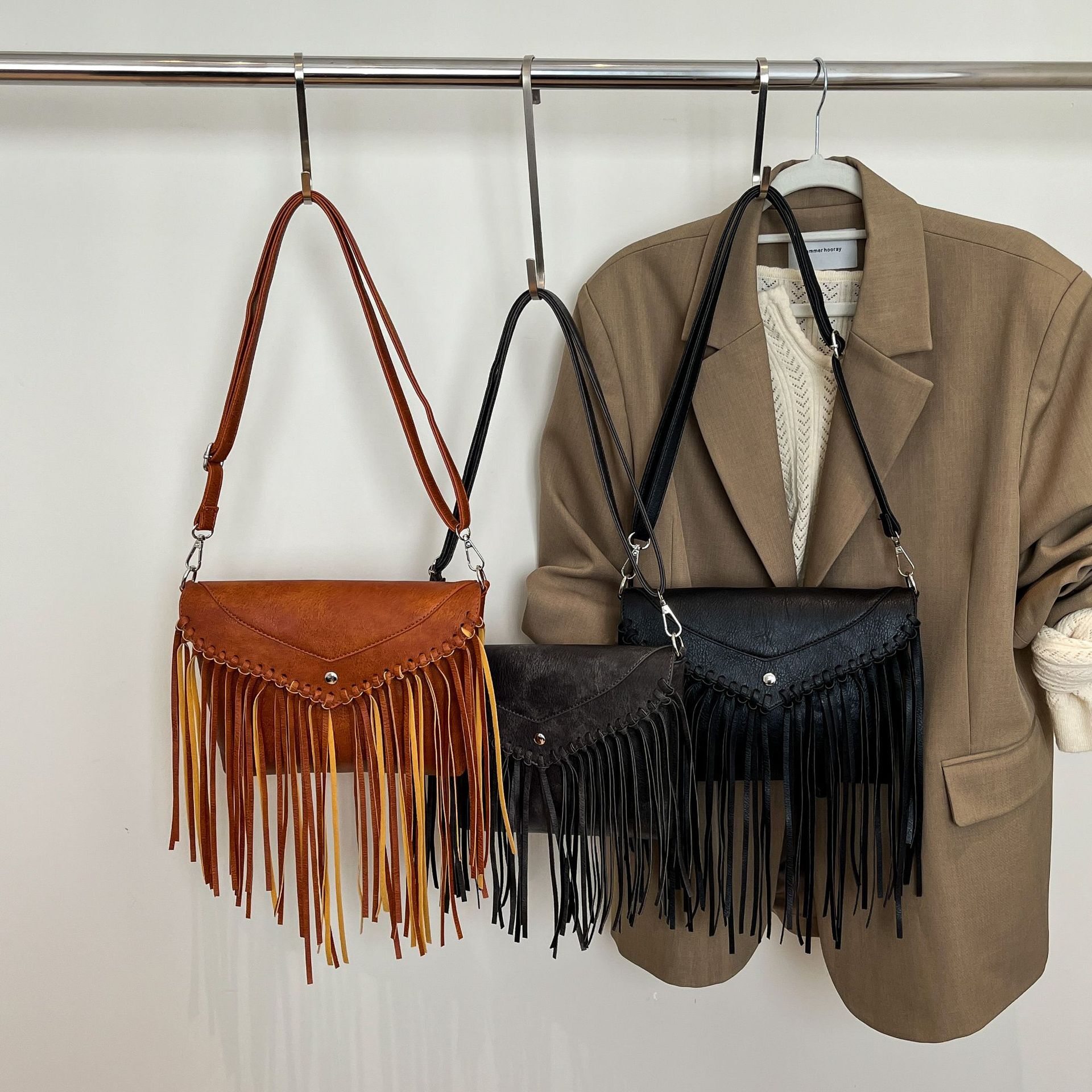 Luxury Brand Designer Bag European And American Trendy Women's Bags New Tassel Bag Shoulder Bag Crossbody Bag Foreign Trade Envelope Small Square