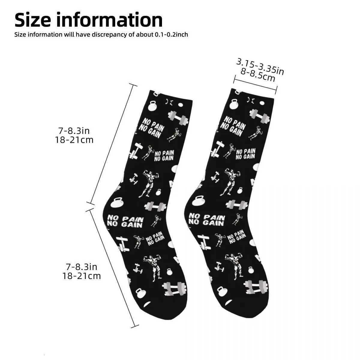 Happy Retro No Pain No Gain Gym Design Crazy Mens Socks Unisex Harajuku Seamless Printed Novelty Crew Sock Boys Gift X250725