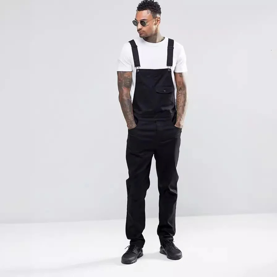 2024 Men Stylish Slim Biker Jeans Bib Overalls Jumpsuits jeans Man Streetwear Casual Stretch Ripped Dungarees Male Strap 250725