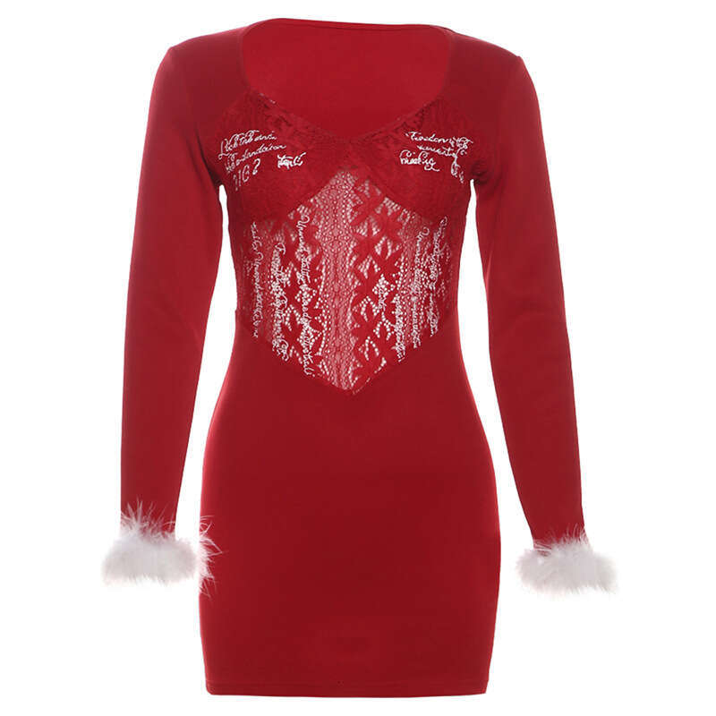 2024 Autumn New Women's Solid Color Slim High Waist Street Fashion V-Neck Long Sleeve Dress 778