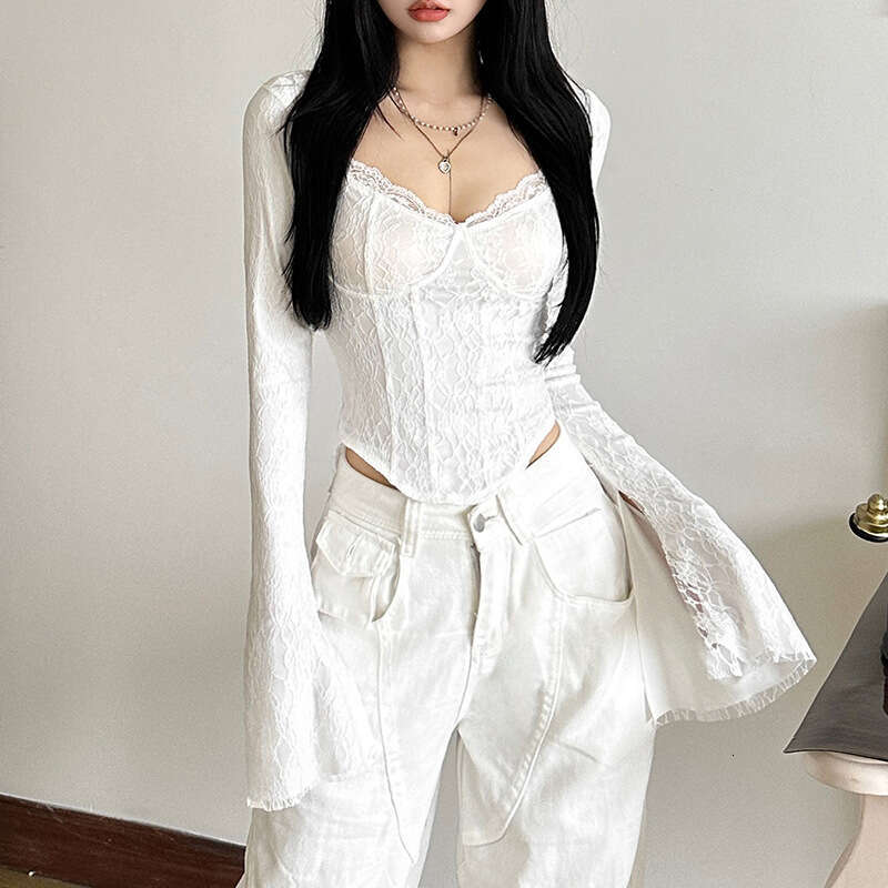2024 Autumn New Women's Solid Color Slim Fit Street Fashion Square Neck Long Sleeve Top 702