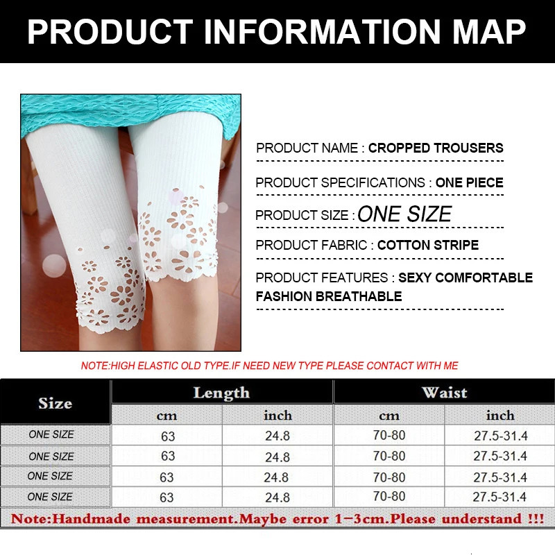 Summer Women Elastic Short Leggings Cotton Knitted Hollow Out Flower Pants Female Cute Solid Safty 250725
