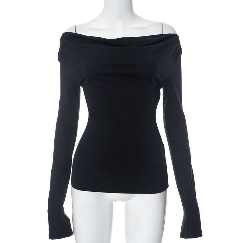 Y23tp409 Women's Fashion Autumn Winter New Solid Color Swing Collar Long Sleeve Backless Tie Sexy Top T-Shirt For Women B5