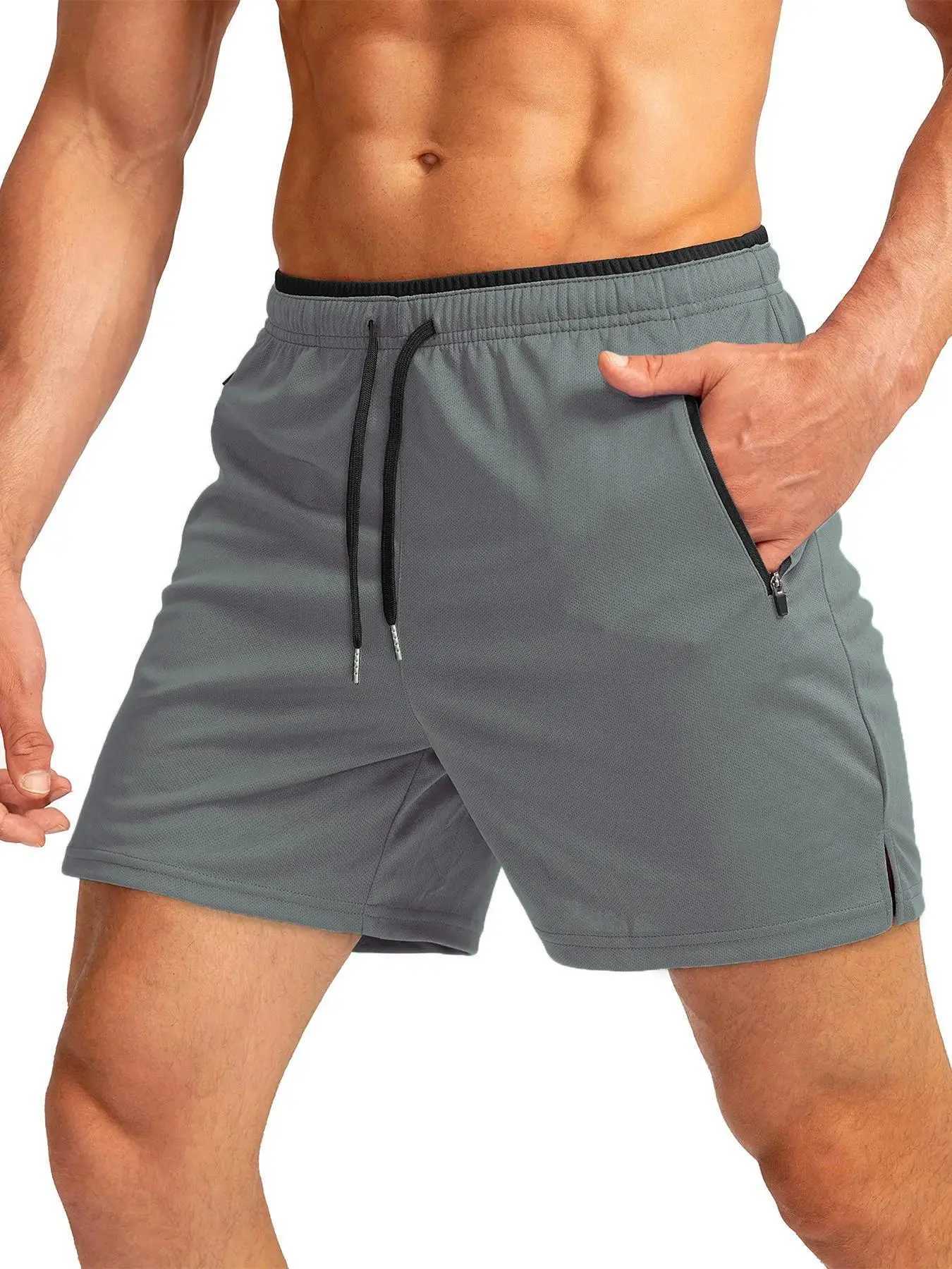 New style mens summer running shorts with zipper pockets quick-drying suitable for gym workouts - 5-inch mens shorts W250724