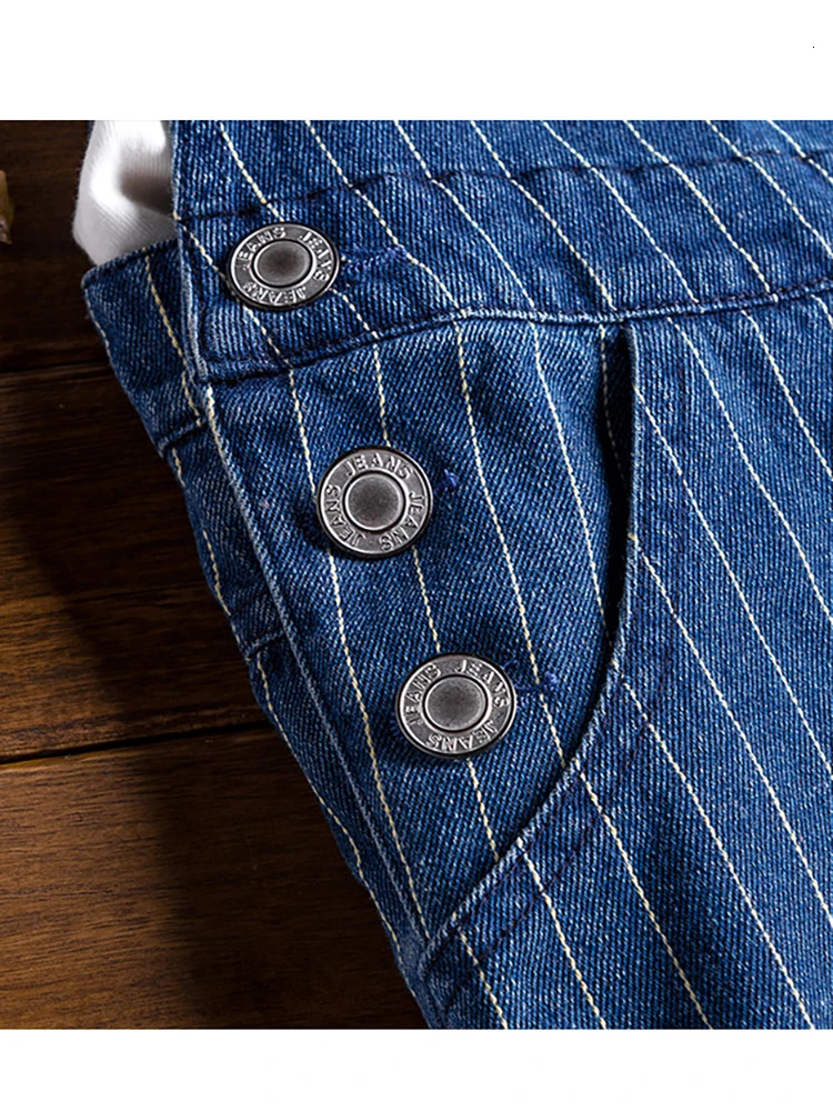 Sokotoo Mens stripe printed blue denim bib overalls Suspenders jumpsuits Coveralls Youth jeans 250725