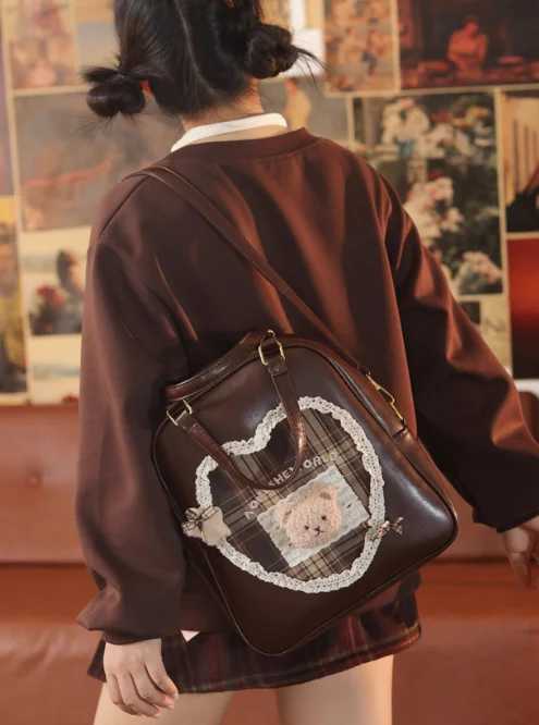 Jiaerdi College Style Lolita Coffee Backpack Wen Sweet Cute Lace Bear Large Capacity Schoolbag Student Y2k Backpacks Fem Y250724