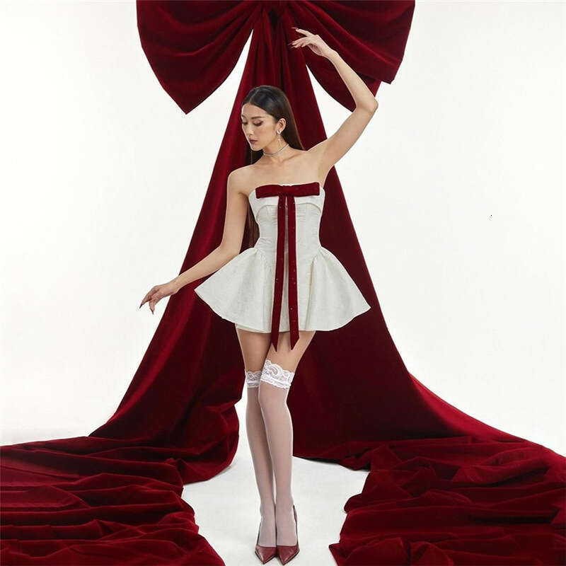 Women's 2024 Autumn New Fashion Sexy Off-Shoulder Strapless High-Waist Dress 12b