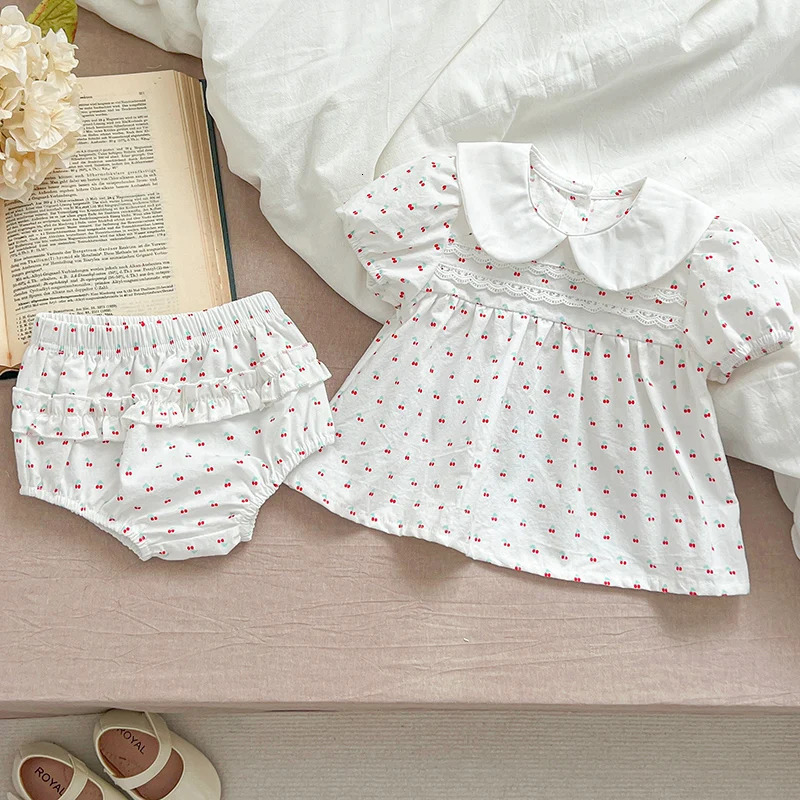 Summer Baby Girls Clothing Sets Puff Sleeve Top Floral Print Blouse PP Shorts Infant born Girl Clothes Suit Cherry Set 250725