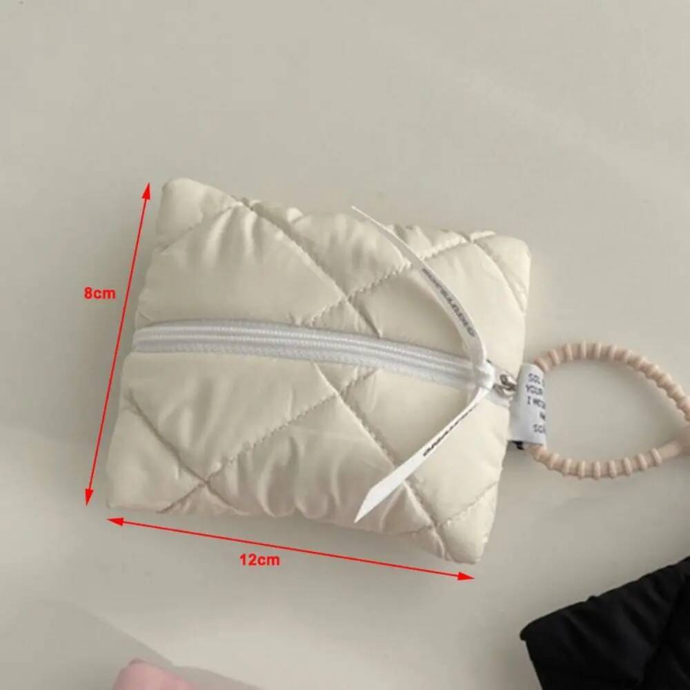 Mini Quilted Cotton Cosmetic Bag Solid Color Travel Coin Purse Soft Portable Small Storage Pouch Zipper Fashion