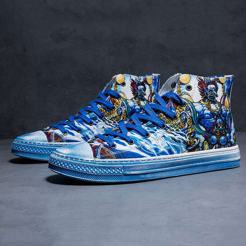 Leishen Shan Hai Jing Men's Trendy Chinese Style Board National Trend Hip Hop Canvas Graffiti Skateboard Shoes for Men