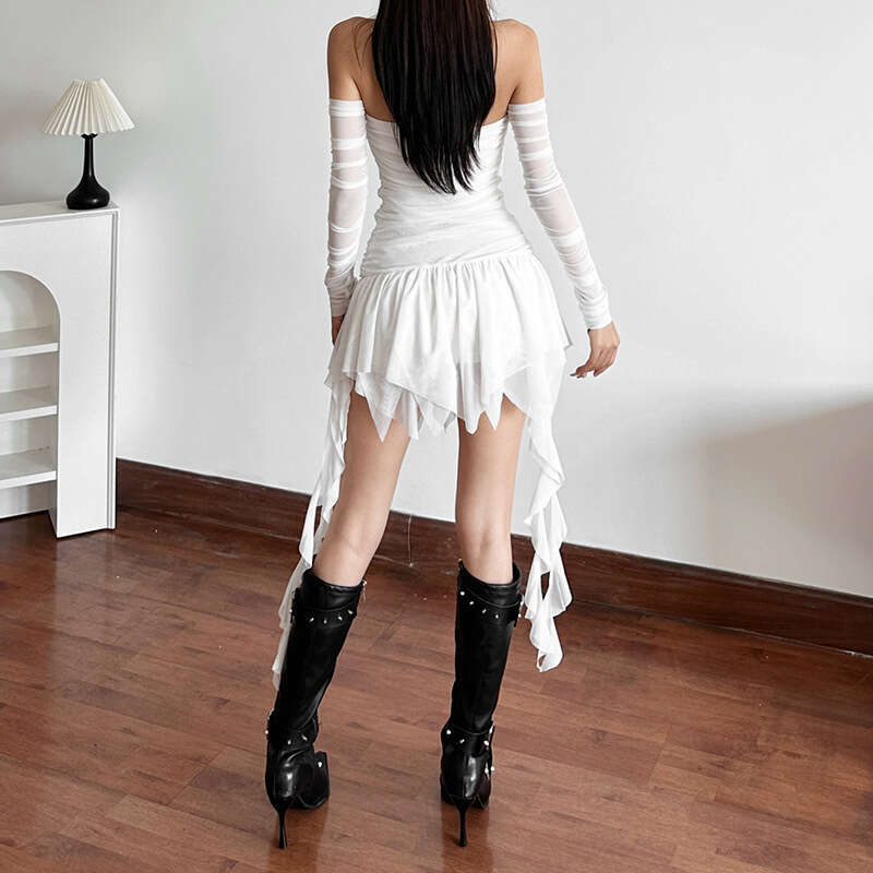 2024 Autumn New Women's Solid Color Slim High Waist Fashion Off-Shoulder Long Sleeve Dress abb