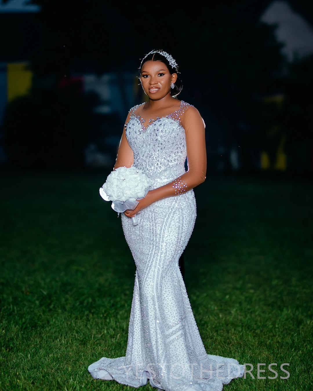 2025 Plus Size Wedding Dresses Bridal Gowns Mermaid Illusion Sheer Neck Long Sleeves Beaded Lace Tiered Tulle Nigeria Wedding Gowns for African Black 