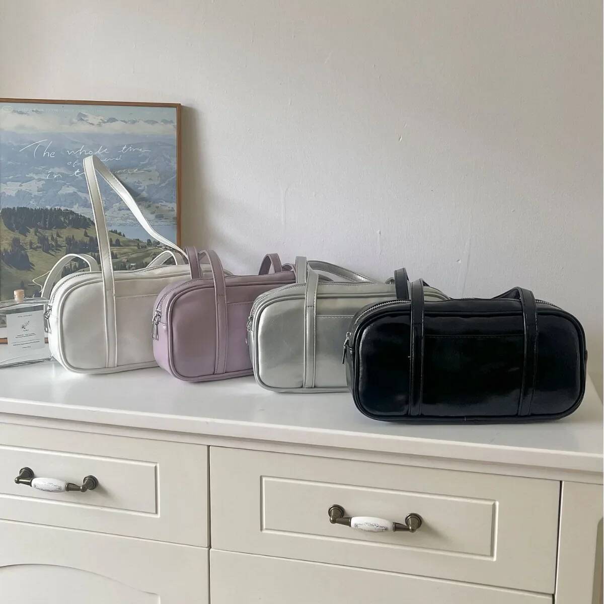 Korean Style Tofu New 2025 Boston Women's Leather Shoulder Crossbody Small Bag Full Landscape Car Storage Accessorie