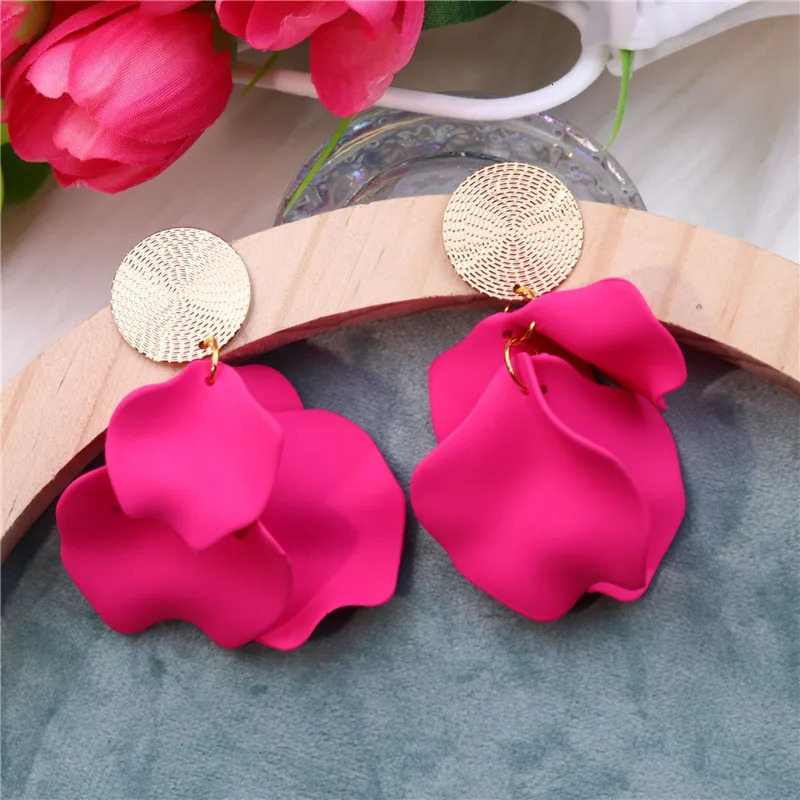 Korean Flower Drop Earrings for Women Rose Pink Color Vintage Petal Long Hanging Monther Gifts Accessories 2023 250715