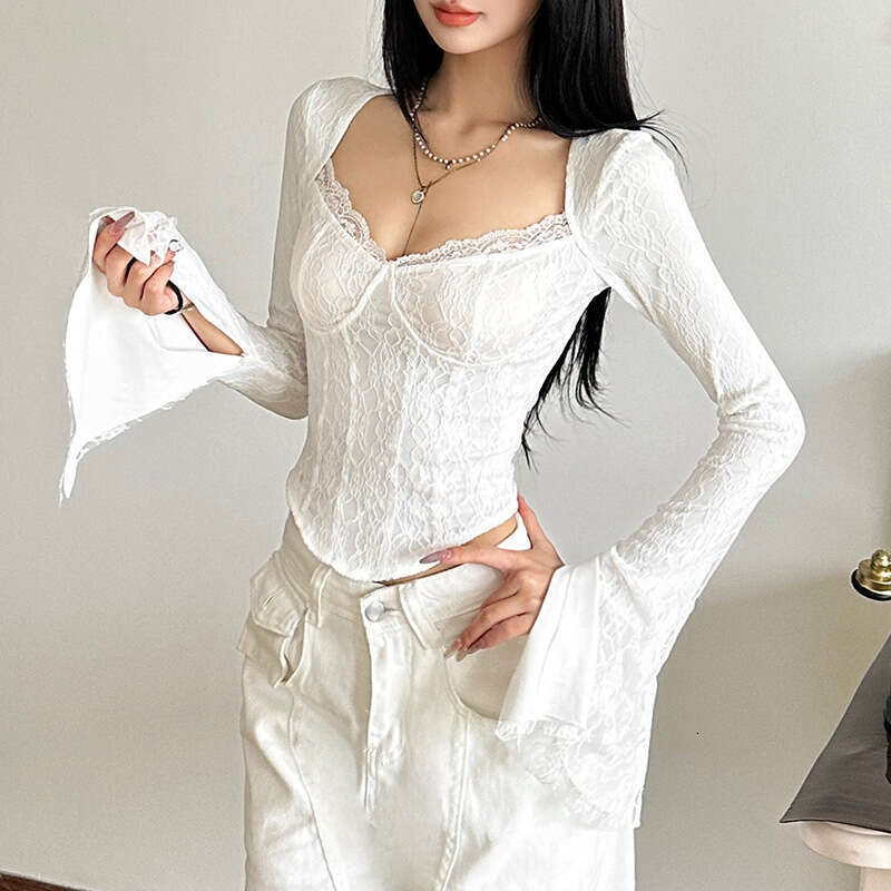 2024 Autumn New Women's Solid Color Slim Fit Street Fashion Square Neck Long Sleeve Top 702