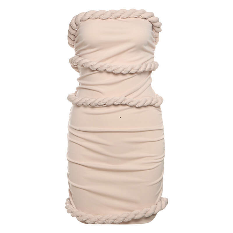 2025 Summer New Style Niche Ruffled Waist Pleated Sleeveless Tube Top Bodycon Mini Dress for Women 9e4