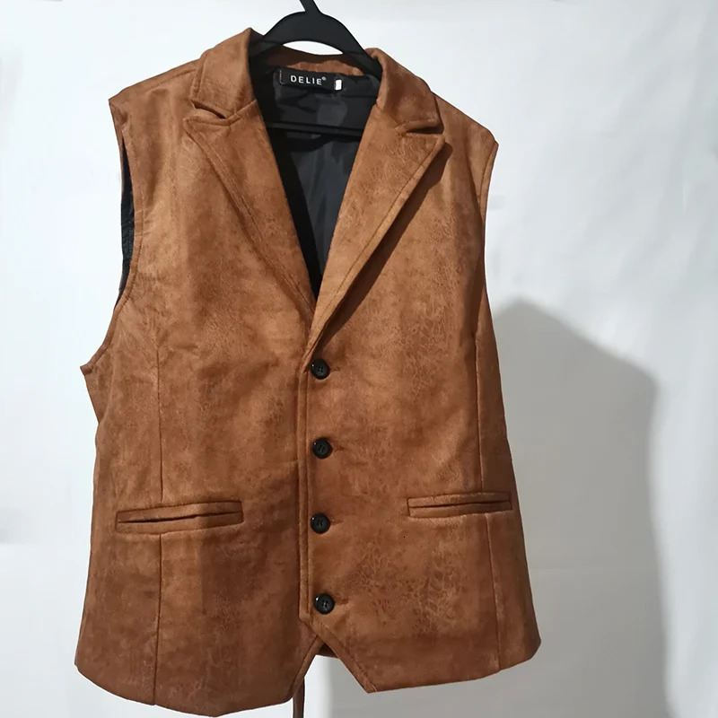 Vest Men Casual Waistcoat Man Faux leather fashion Slim vest lapel classical Vintage gilet European style male 250725