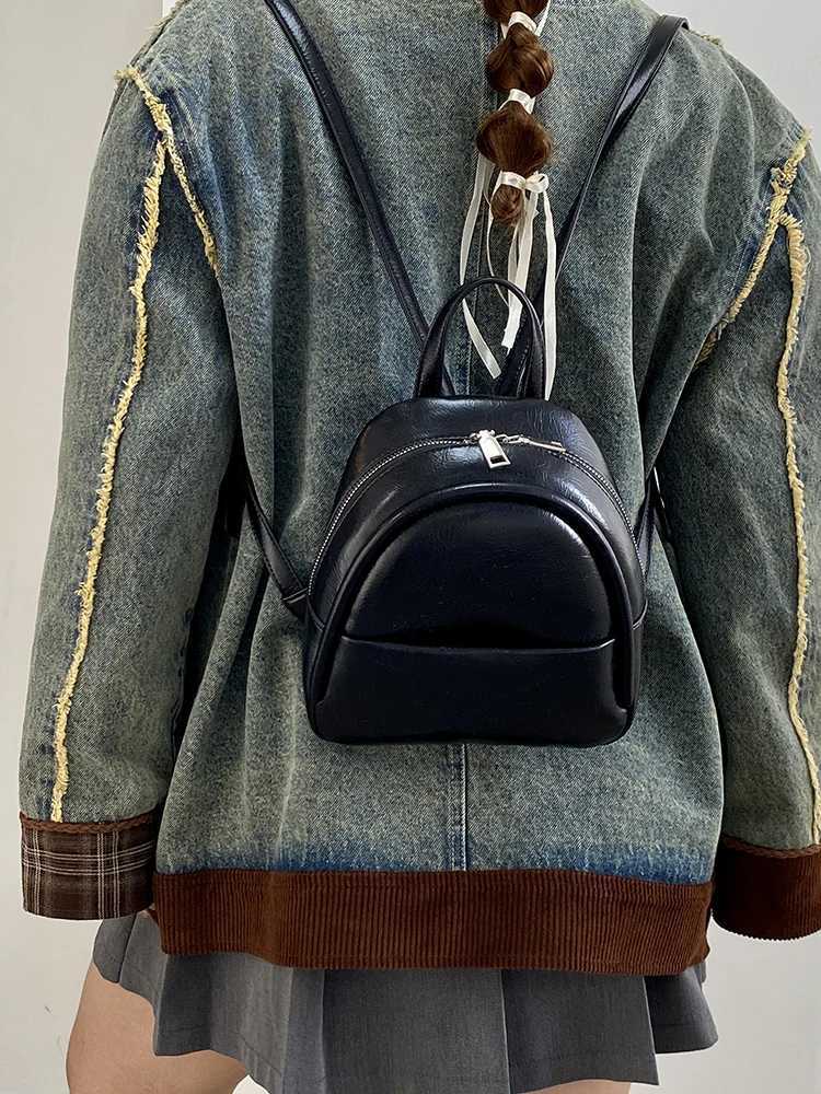 Solid Color Ladies Mini Backpack Fi Pu Leather Womens Double Shoulder Bag Simple Casual Fem Small Handbags Purse Tote Y250724
