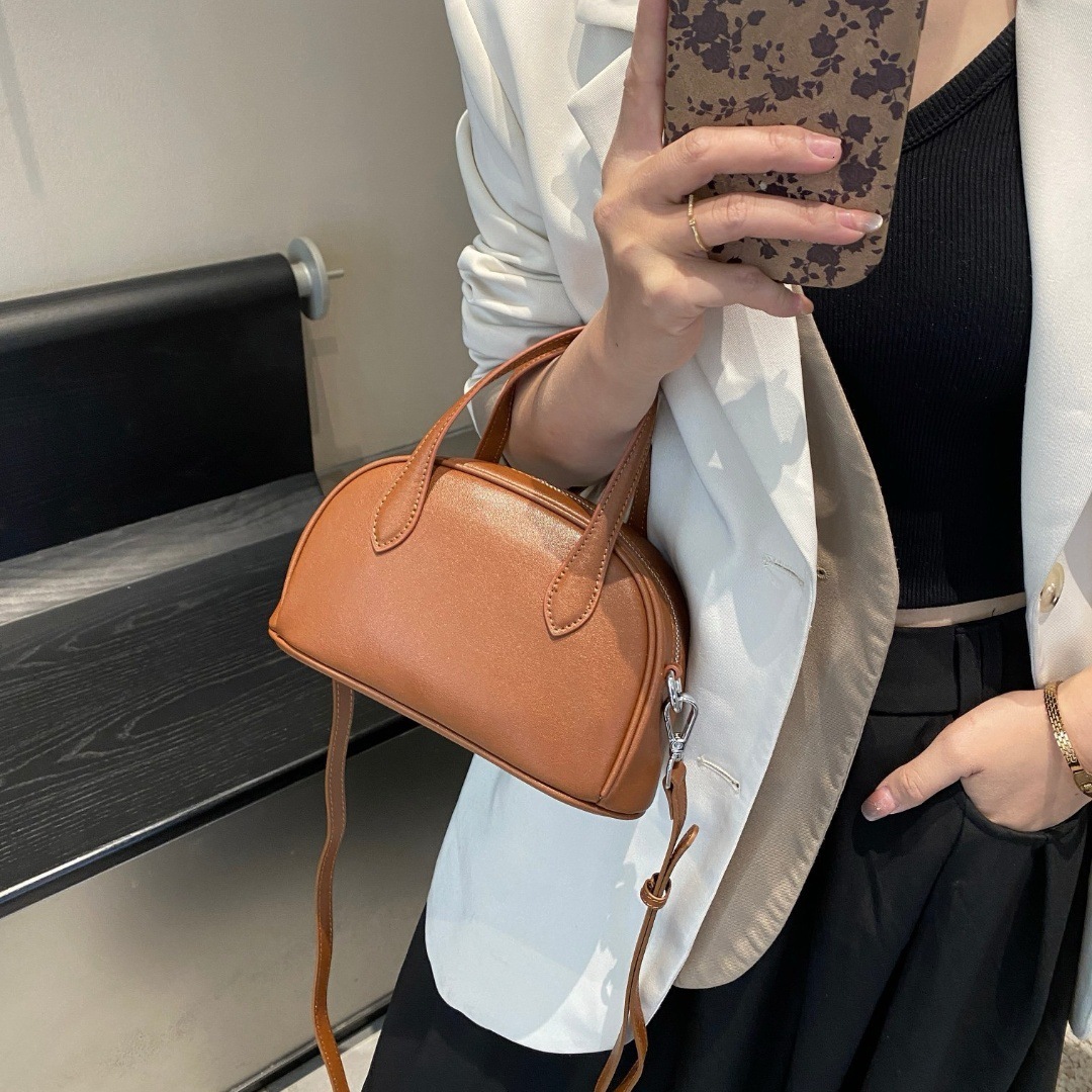 designer bag Vintage New Genuine Leather Women Bag Vegetable Tanned Cowhide Boston Bowling Bag Niche Shoulder Bag Crossbody Bag Handbag