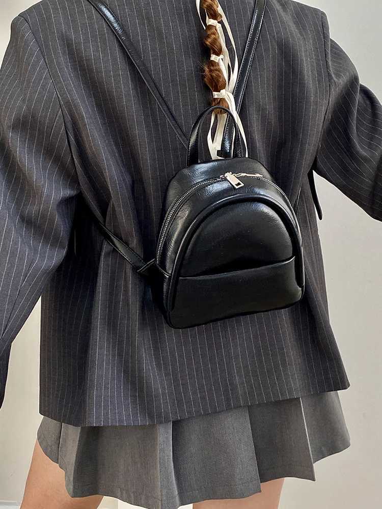 Solid Color Ladies Mini Backpack Fi Pu Leather Womens Double Shoulder Bag Simple Casual Fem Small Handbags Purse Tote Y250724