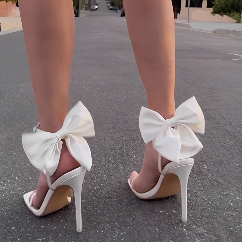 Designer sandals 2025 Summer New 42 Fashion High Heel Women's Shoes with Bowknot Square Toe Stiletto Sandals