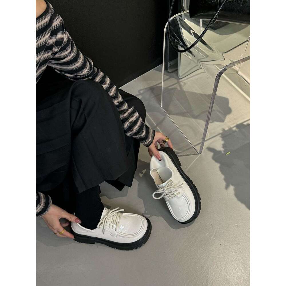 2025 Spring New Women's Leather Shoes for Outdoor Wear, High-End Thick-Soled Height-Increasing Uniform Boots, College Style Versatile Loafers