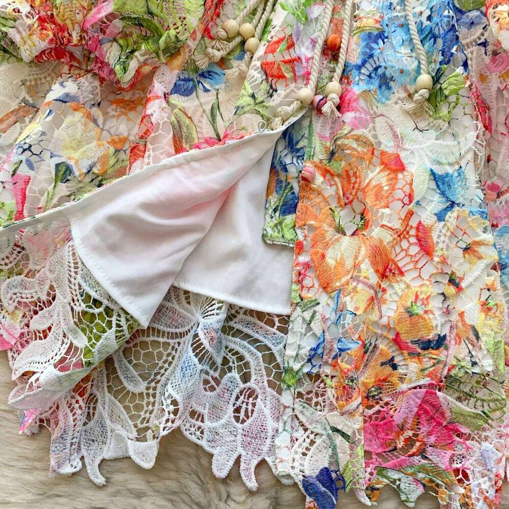 Elegant Hollow Out Short Evening Dresses Women Summer Autumn Holiday Long Lantern Sleeve Fancy Flower Party Dress Shirt