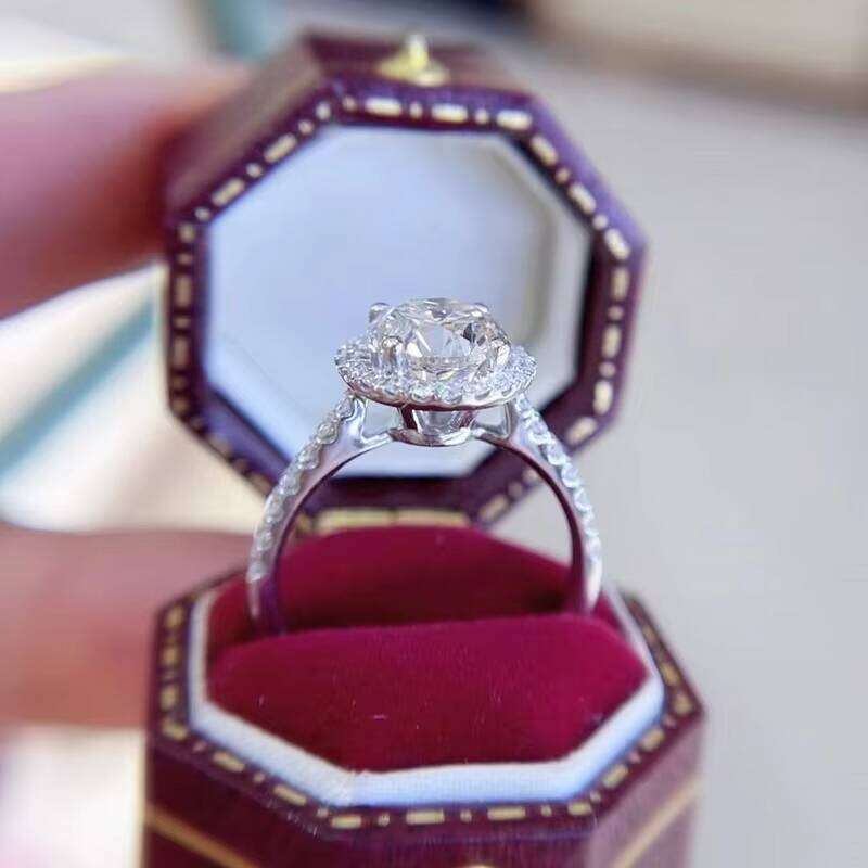 GRA Certified Fancy Round Shape White Color Moissanite Halo Solid Gold Dia Wedding Ring