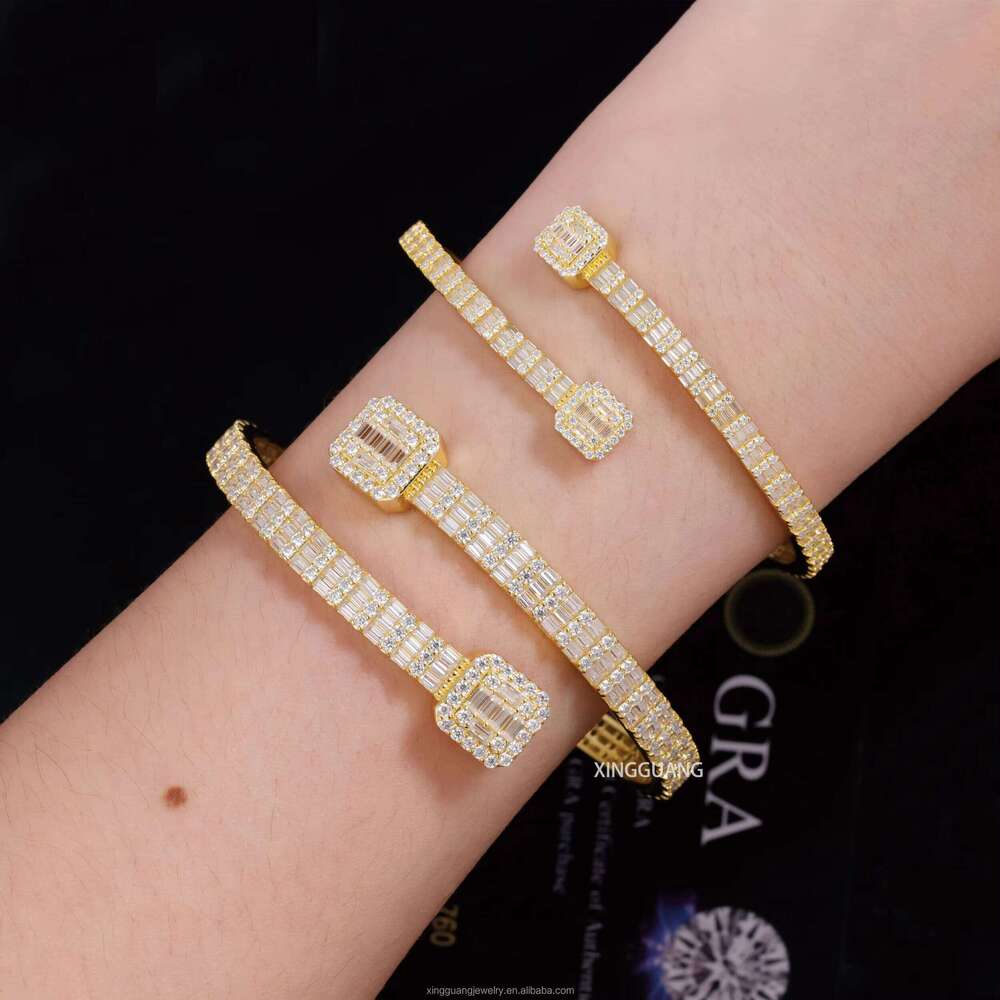 XG Square Iced Out Cuban Bangles Sier Plated Gold Vvs Moissanite Bracelets