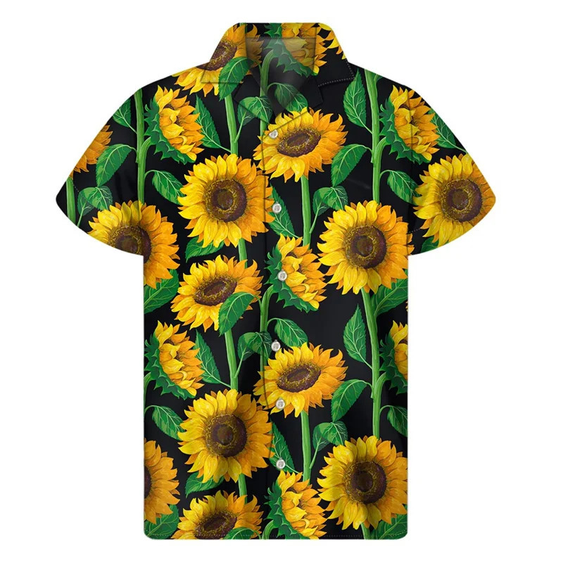 3d Plants Sunflower Print Shirt For Men Fashion Classic Short Sleeve Summer Vacation Shirts Breathable Tops Hawaiian 250725