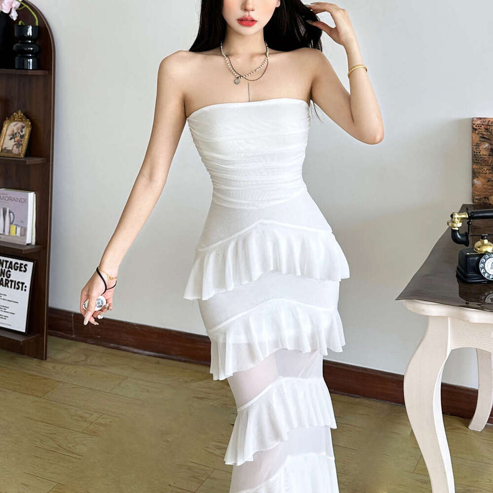 2025 Summer New Fashion Solid Color Waist-Cinching Slim Sleeveless Backless Elegant Strapless Long Dress 21a