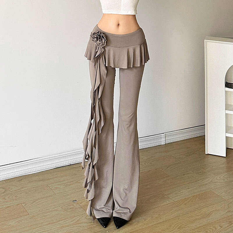 2024 Summer New Women's Solid Color Fashion Floral Ribbon Straight Casual Pants 9f4