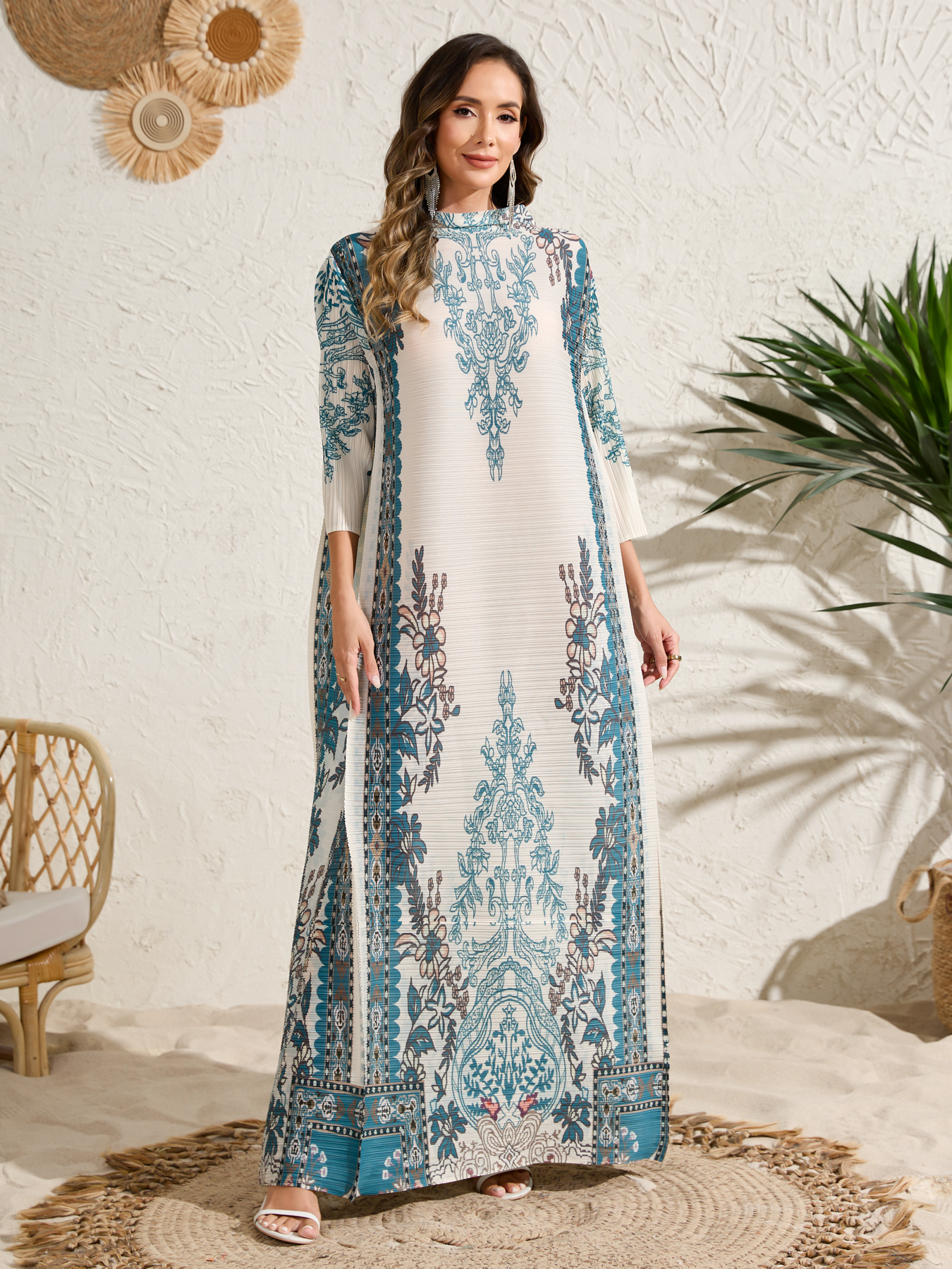 dress Ethnic Clothing Ladies' elegant, loose and printed long-sleeved dress in Arab style NZ012