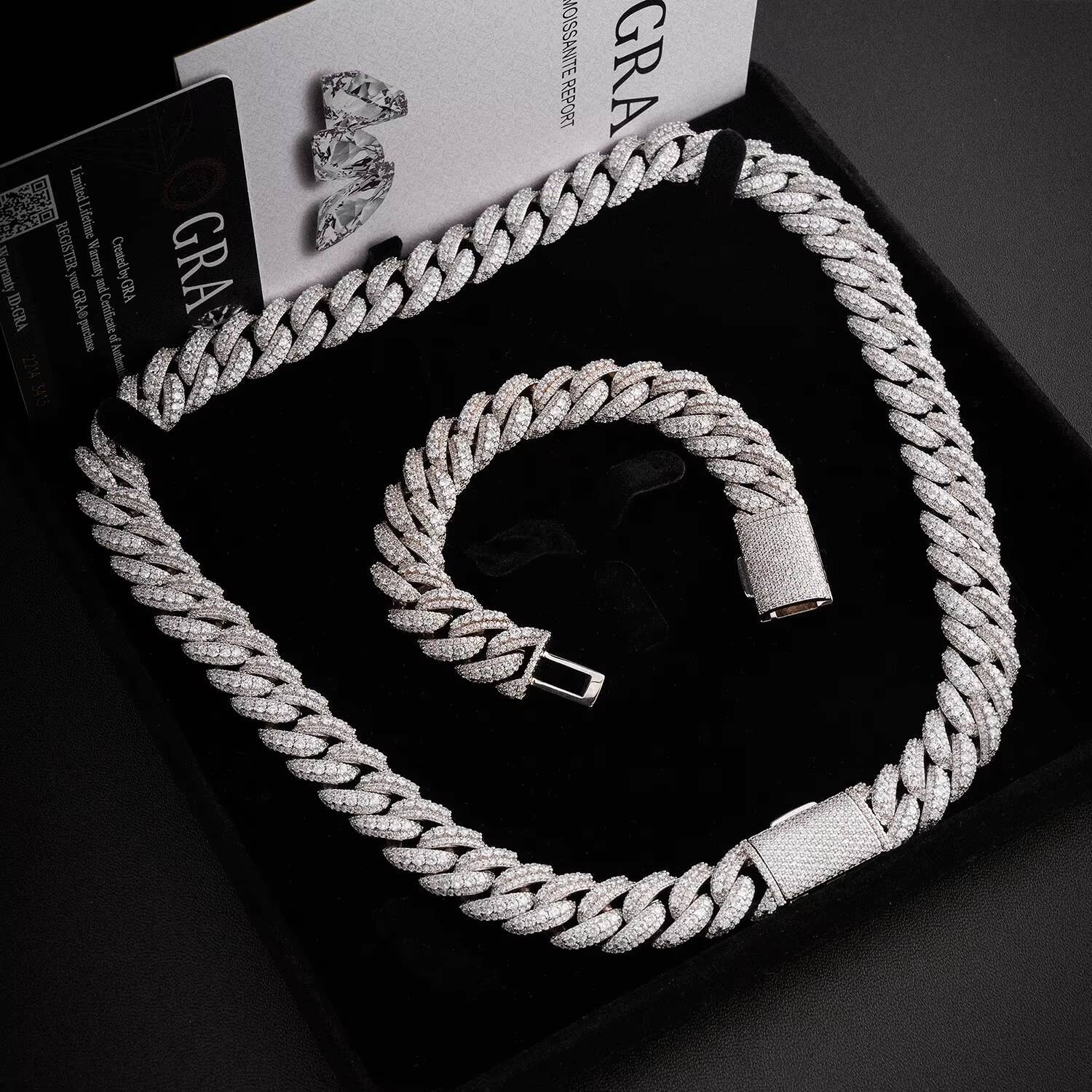 Moissanite Hip Hop Jewelry Gra Certificate Moissanite Cuban Link Chain Iced Out 15mm 925 Sterling Silver Mens Moissanite Chain