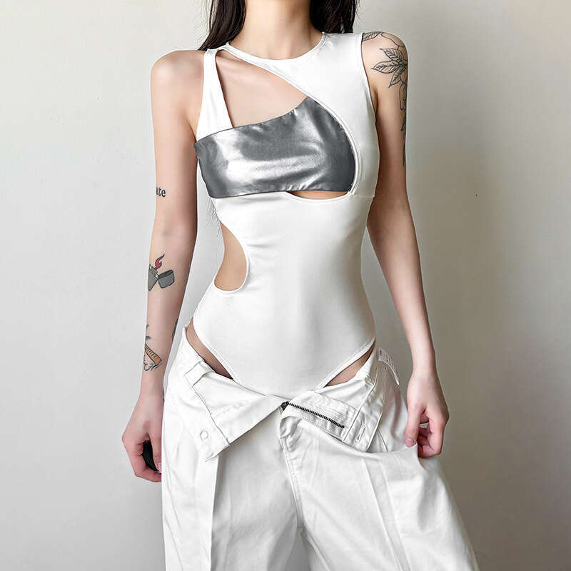 2025 Women's Spring New Street Fashion Sexy Hollow Out Patchwork Jumpsuit for Women 93e