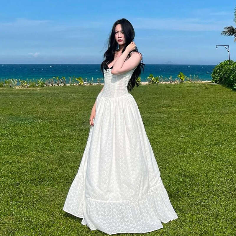 INS Style 2025 Spring New Women's Solid Color Slim High Waist Fashion Strap Split Dress 473