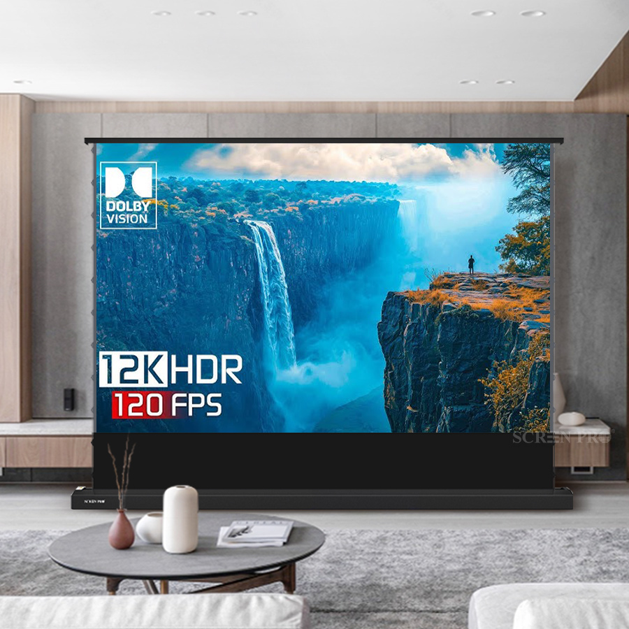 New Listing Electric Floor Up Screen 72 84 92 100 120 ALR Black Diamond Ambient Light Rejecting for Standard/Long Projector