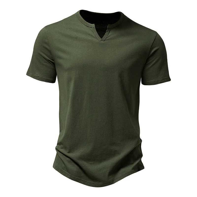 2025 Summer Brand Quality Men T-Shirt V-Neck Fashion Design Slim Fit Soild T-Shirts Male Tops Tees Short Sleeve T Shirt for Men Y250724