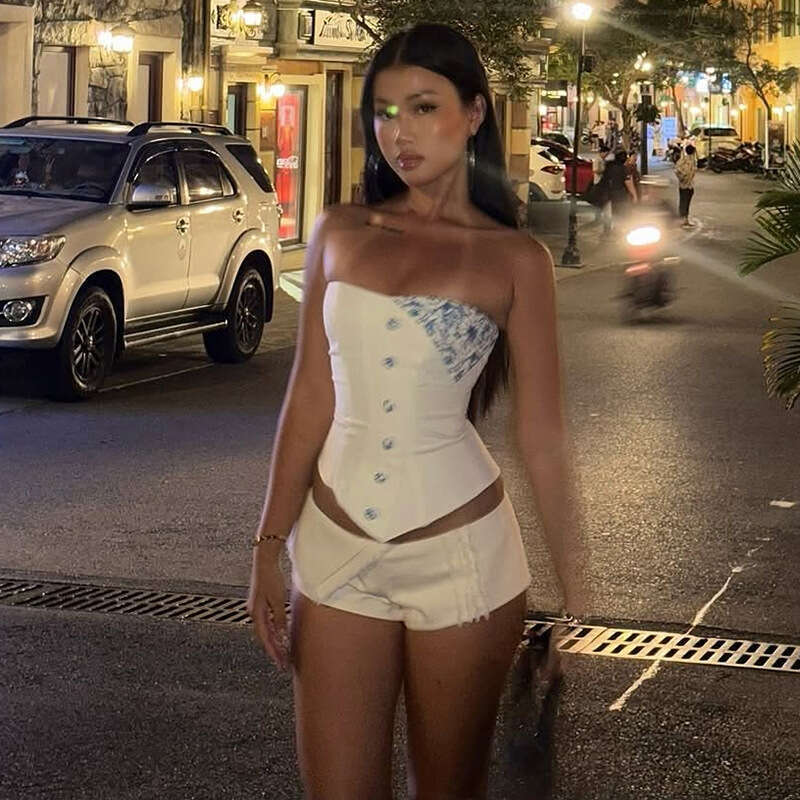 2025 Spring New Women's Fashion Solid Color Slim Street Style Off-Shoulder Tube Top Backless Vest fdc