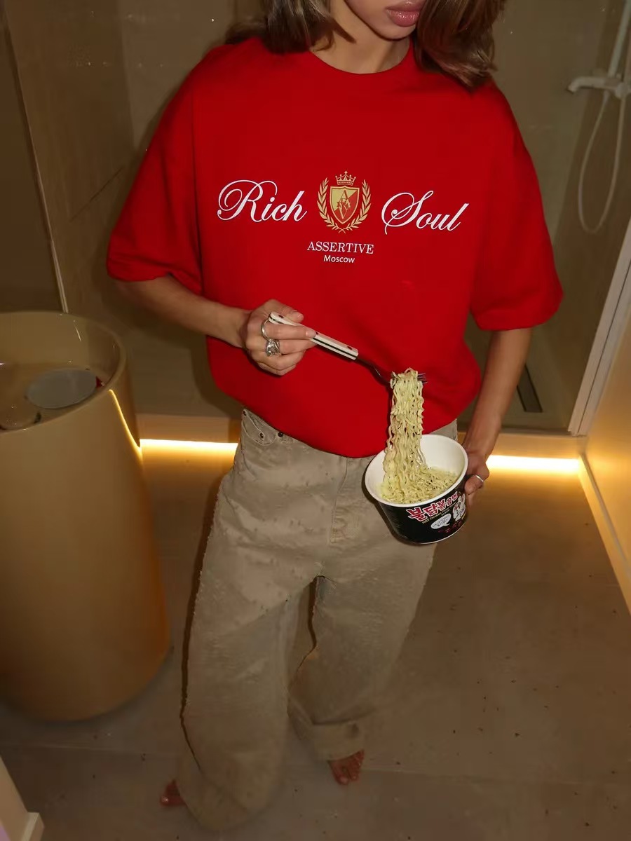 Temperament trend niche chic print hiphop street exotic commuter cotton short-sleeved T-shirt top222