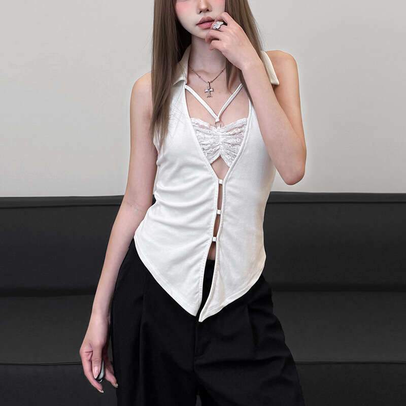 2025 Spring New Women's Solid Color Slim Fit Street Fashion Halter Sexy Backless Tank Top aac