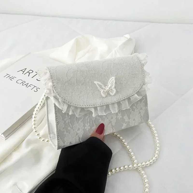 Crossbody Bags for Women Vintage Lace Pearl Chain Ladies Small Square Shoulder Bag Fem Clutch Purse Handbags Messenger Y250725